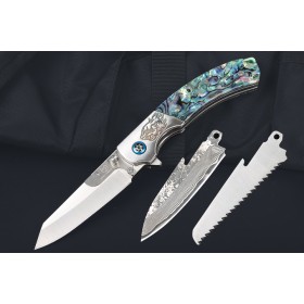 Abalone handle blade material  axis lock  folding knife with 3 different replaceable blades UD407838